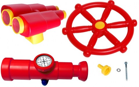 Set of 3 RED playground tree house play dens accessories plastic climbing frame telescope wheel binocular RED